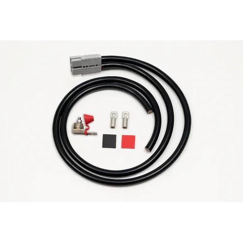 12V off-grid battery cable kit with connectors, terminals, and fuses on white background