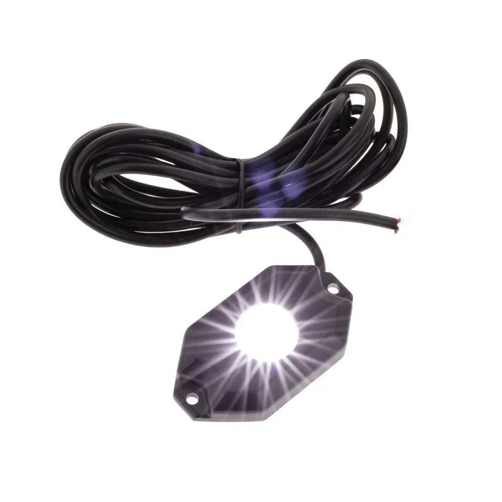 12V LED accessory light with black mounting base and long power cable for vehicles