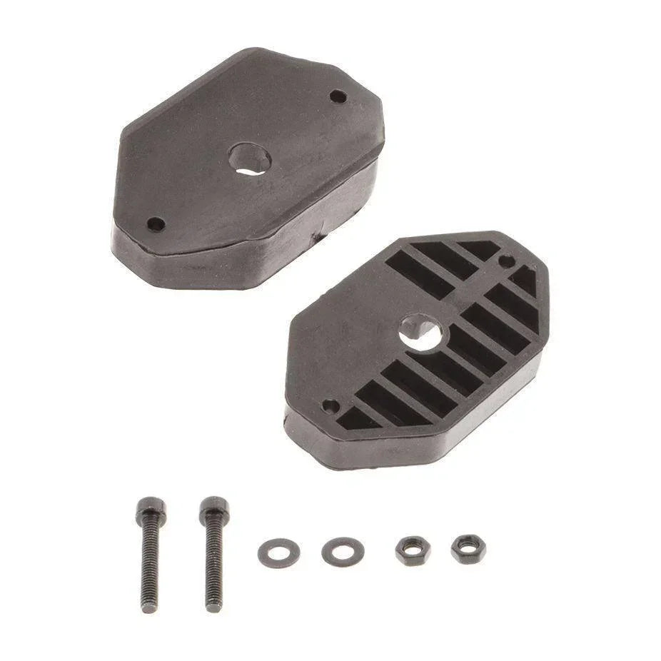 Black 12V vehicle accessory mounting kit with bolts, washers, and nuts on white background
