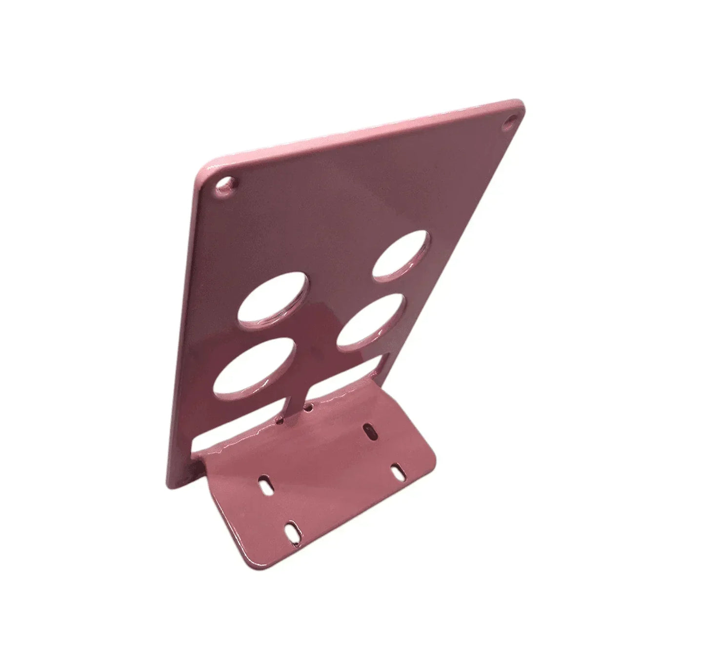 Pink metal 12V accessory mounting bracket with four circular holes, vehicle enhancement part