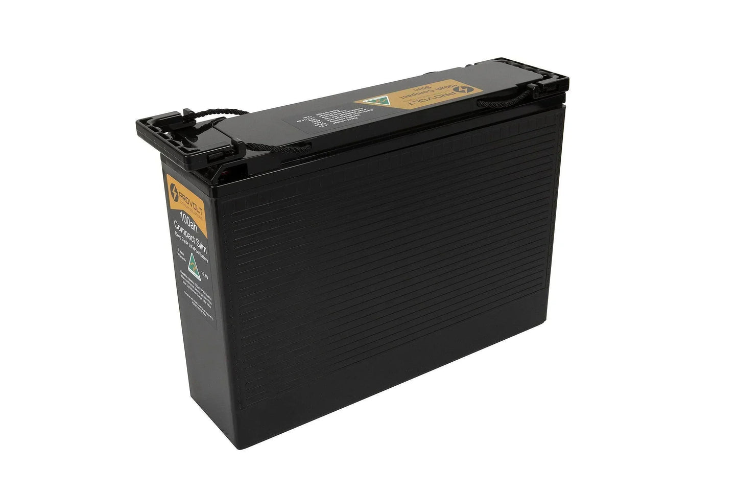 Black 12V 100Ah slim lithium battery for off-grid vehicle power solutions