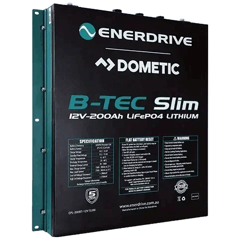 B-TEC 200amp / 12V LiFePo4 Slim Metal Case Battery 12v Bluetooth Lithium