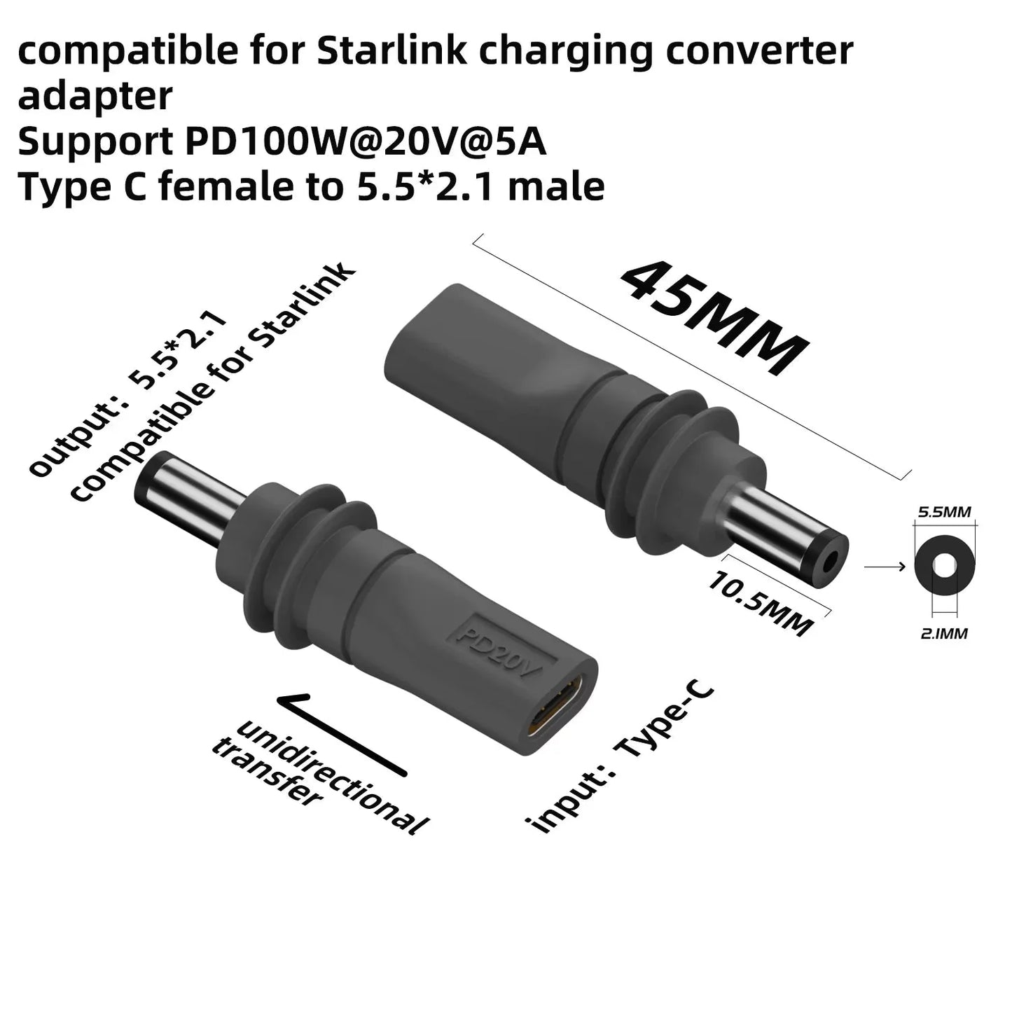 C to DC/D to D Power Adapter for Starlink Mini PD100W USB C Female to DC5521 Male Connector Charge Barrel Jack Power Adapter Starlink Cables & Adaptors
