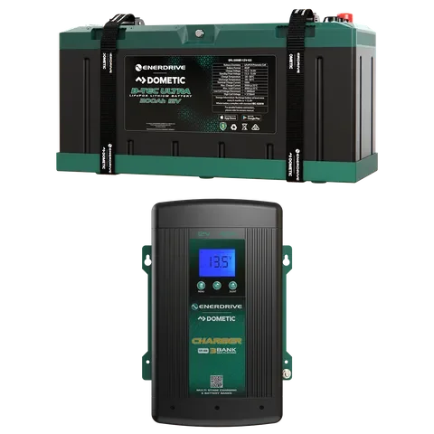 Enerdrive Dometic 12V battery and charger set for off-grid vehicle power solutions