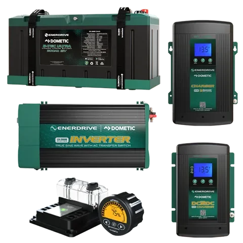 Enerdrive Dometic 12V off-grid battery, inverter, chargers, and energy monitor for vehicles