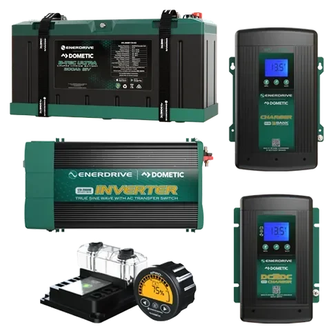 Enerdrive Dometic 12V off-grid battery, inverter, chargers, and energy monitor for vehicles
