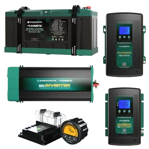 Enerdrive 12V battery, inverter, charger, and monitor for vehicle off-grid power solutions