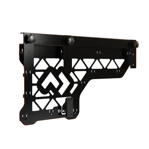Black off-grid 12V vehicle accessory mounting bracket with geometric cutouts