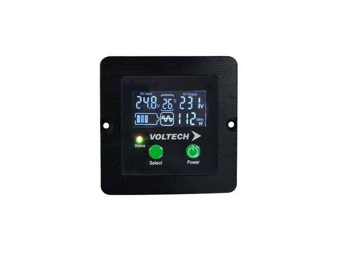 Voltech 12V digital power display panel with LED screen and control buttons, off-grid accessory