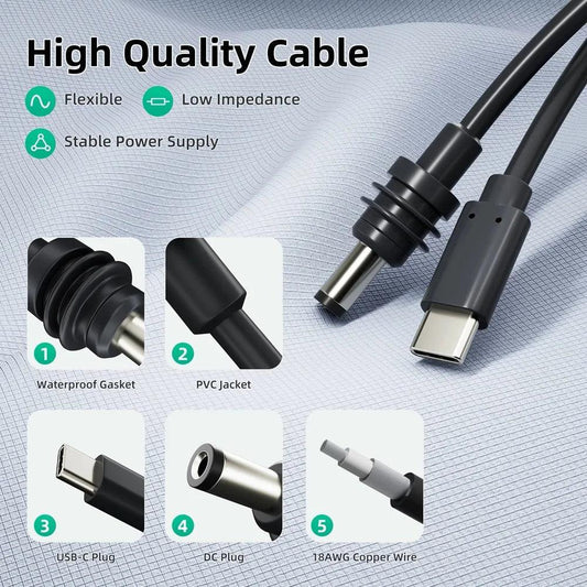 For Starlink Mini Cable 2M(6.6ft) Starlink Mini DC Power Type-C Input Replacement cable Waterproof Outerdoor Barrel Jack Chargin Starlink Cables & Adaptors