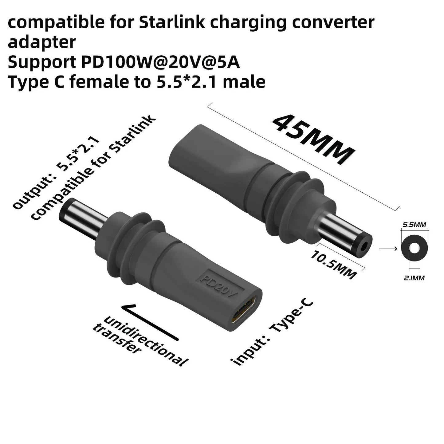 For Starlink Mini Cable 2M(6.6ft) Starlink Mini DC Power Type-C Input Replacement cable Waterproof Outerdoor Barrel Jack Chargin Starlink Cables & Adaptors
