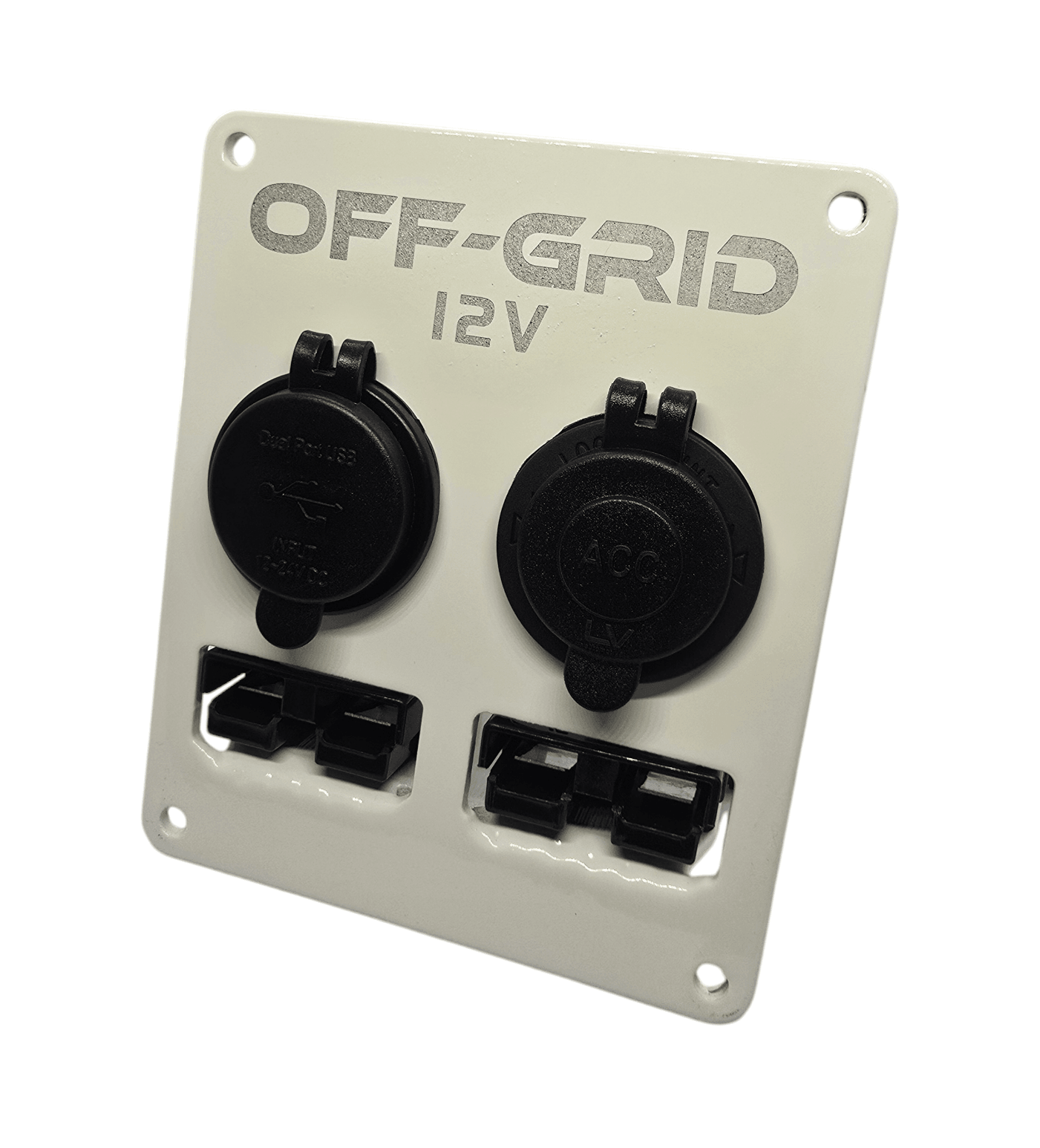 Off-Grid 12V dual socket power panel with protective covers for vehicle accessories