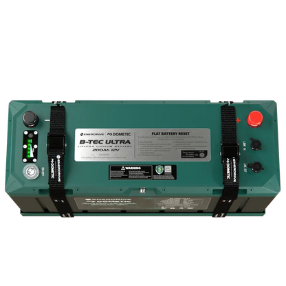 Enerdrive Dometic B-TEC Ultra 12V 200Ah LiFePO4 lithium battery with straps and control panel