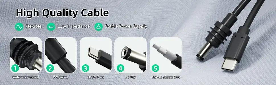 2M/6.5FT Starlink Mini USB C to DC Power Cable USB Type-C Input to Waterproof Barrel Jack Charging Cord for 65W+ PD Source Starlink Cables & Adaptors