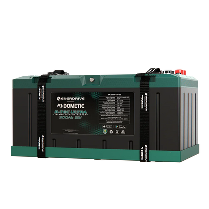 Enerdrive Dometic B-TEC Ultra 12V lithium battery with detailed label and black-green casing