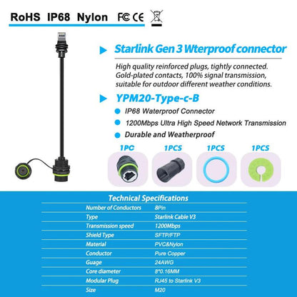 50/100cm Starlink Ethernet Adapter Gen 3 Mini Starlink Cable Extension to RJ45 Coupler Waterproof with Starlink Gen 3 Dish Starlink Cables & Adaptors