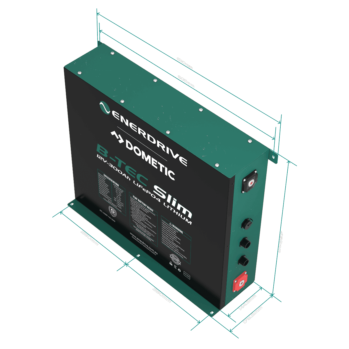 B-TEC 300amp / 12v LiFePO4 BT Slim Metal Case Battery