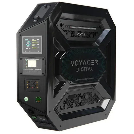 Voyager Digital black 12V off-grid power unit with display panel and controls