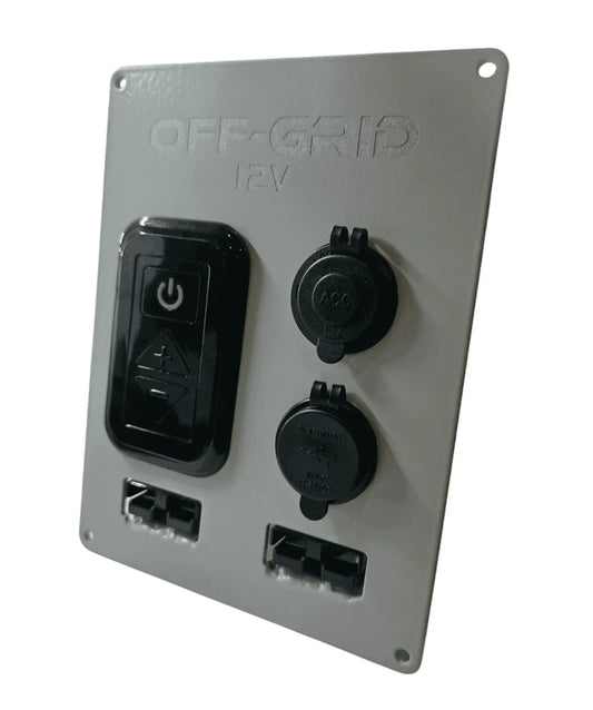 Off-Grid 12V accessory switch panel with power and USB ports for vehicles