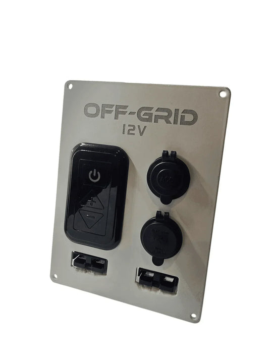 Off-Grid 12V vehicle accessory control panel with USB ports and power switches