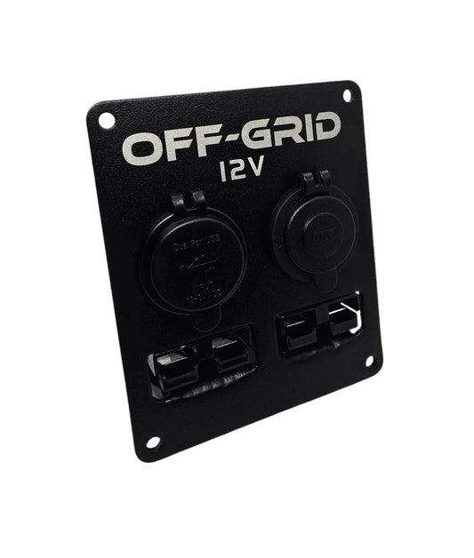 Off-Grid 12V dual accessory power panel with sockets and USB ports, for vehicle upgrades.