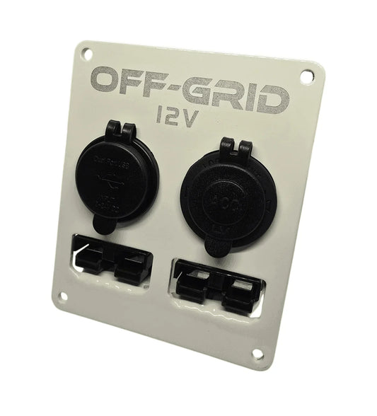 Off-Grid 12V dual accessory panel with USB and socket ports for vehicles