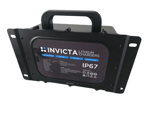 Invicta lithium battery charger IP67 with handle, 36V 20A, off-grid 12V vehicle accessory