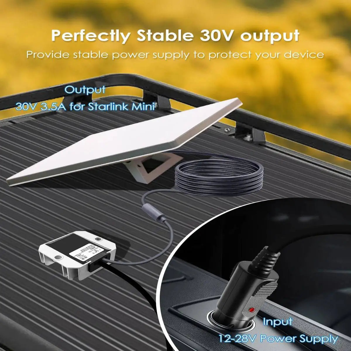 Cigarette Lighter Power Adapter DC 12V/24V to 48V 2A Boost Converter Power Cord for Starlink, RV, Surveillance, Boat 10-30V to 48V 2A Starlink Voltage Booster