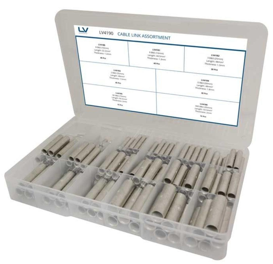 CABLE LINK ASSORTMENT 215PCS TIN PLATED COPPER RANGES FROM 8 B&S TO 000 B&S