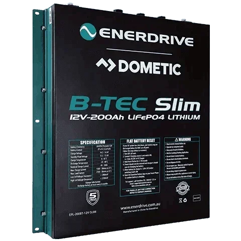 B-TEC 200amp / 12V LiFePo4 Slim Metal Case Battery 12v Bluetooth Lithium