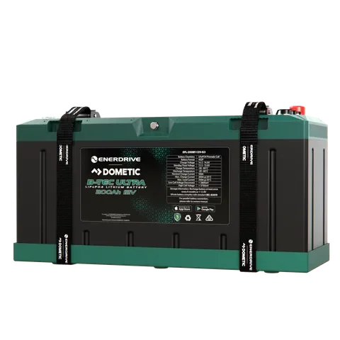 Enerdrive Dometic 12V lithium battery for off-grid vehicle power, black and green design