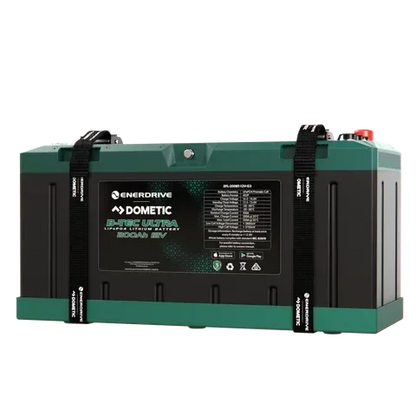 Enerdrive Dometic 12V lithium battery for off-grid vehicle power, black and green design