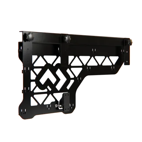 Black off-grid 12V vehicle accessory mounting bracket with geometric cutouts