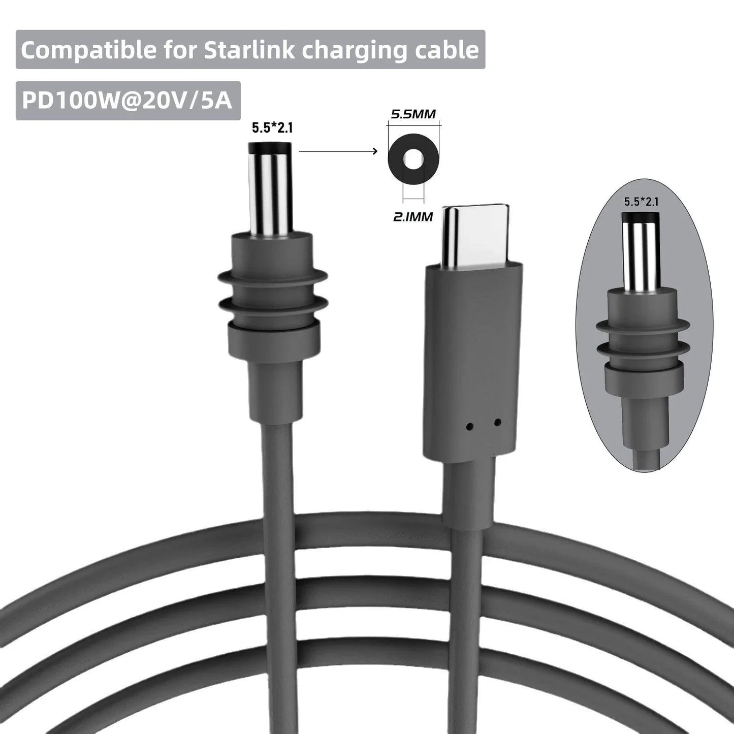 For Starlink Mini Cable 2M(6.6ft) Starlink Mini DC Power Type-C Input Replacement cable Waterproof Outerdoor Barrel Jack Chargin Starlink Cables & Adaptors