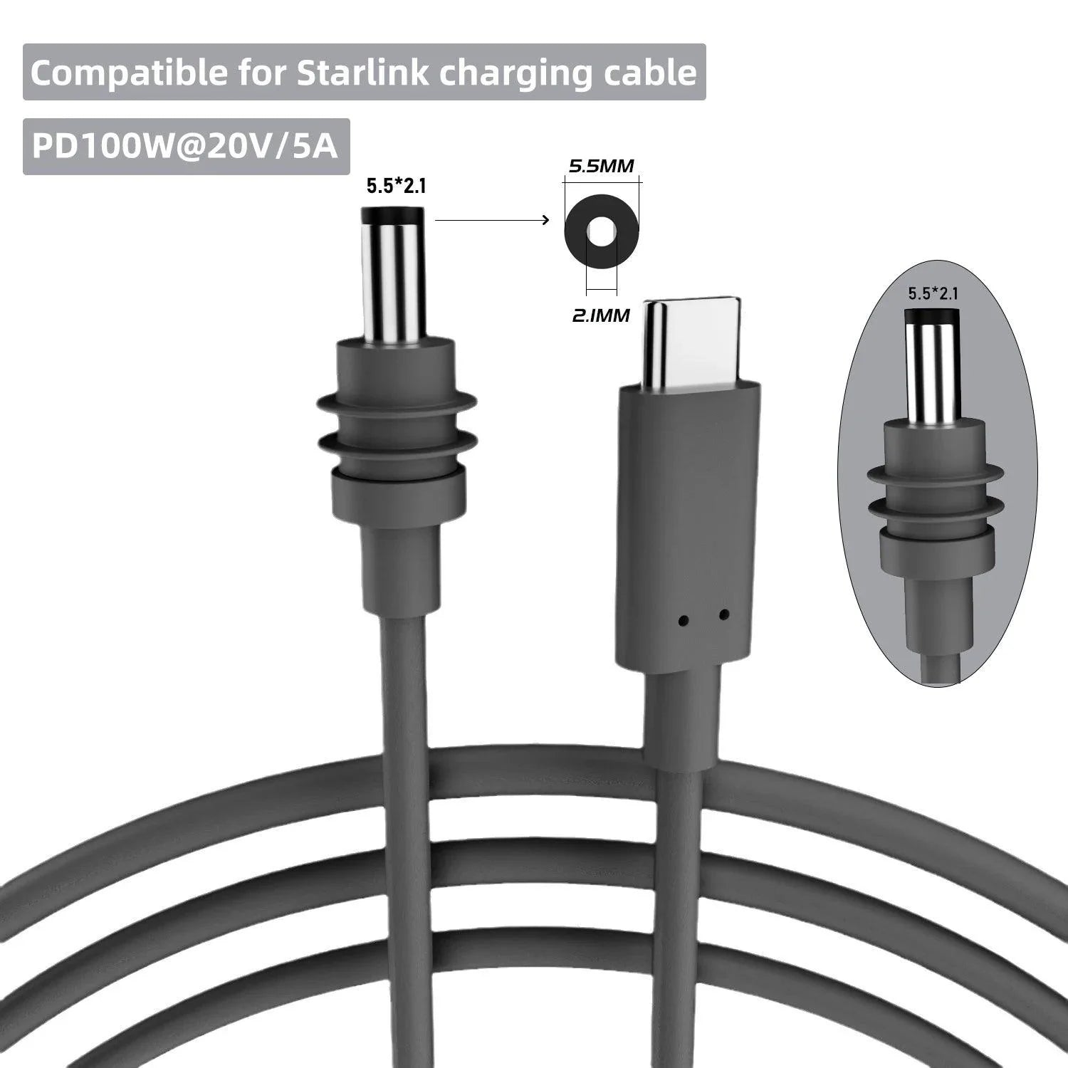 For Starlink Mini Cable 2M(6.6ft) Starlink Mini DC Power Type-C Input Replacement cable Waterproof Outerdoor Barrel Jack Chargin Starlink Cables & Adaptors