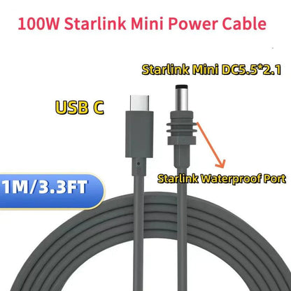 PD 100W Starlink Mini Kabel USB C to DC Power Cable 1M/2M/3M/5M/10M/15M/20M Starlink Mini Waterproof Charging Cable Starlink Cables & Adaptors