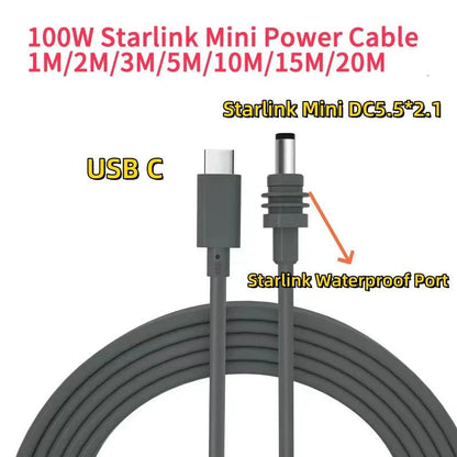 PD 100W Starlink Mini Kabel USB C to DC Power Cable 1M/2M/3M/5M/10M/15M/20M Starlink Mini Waterproof Charging Cable Starlink Cables & Adaptors