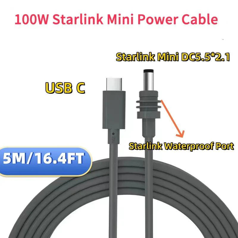 PD 100W Starlink Mini Kabel USB C to DC Power Cable 1M/2M/3M/5M/10M/15M/20M Starlink Mini Waterproof Charging Cable Starlink Cables & Adaptors