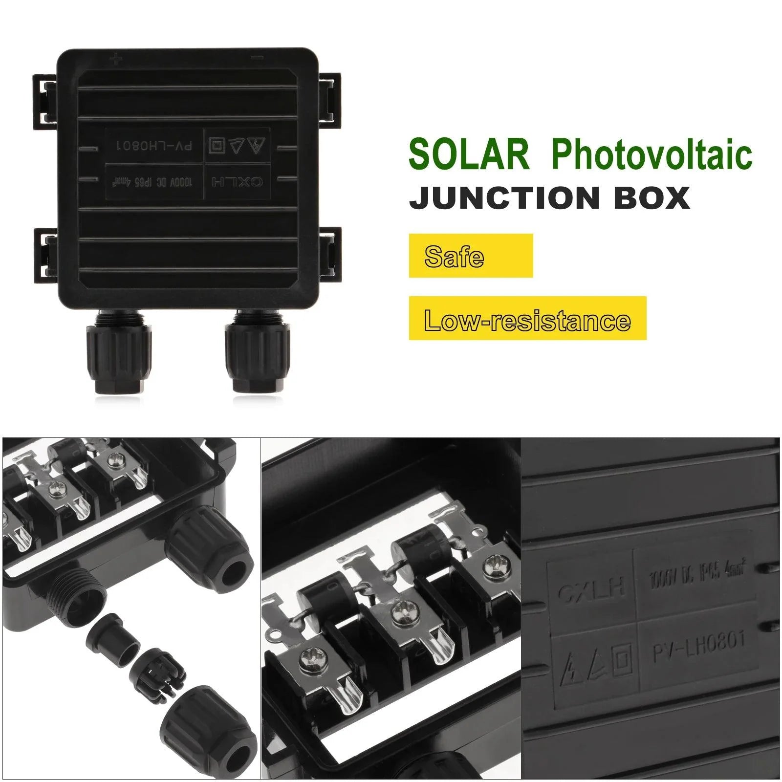 Solar Junction Box PV Connector with 2 Diodes for Panel 50W-170W 6A Solar Junction Box