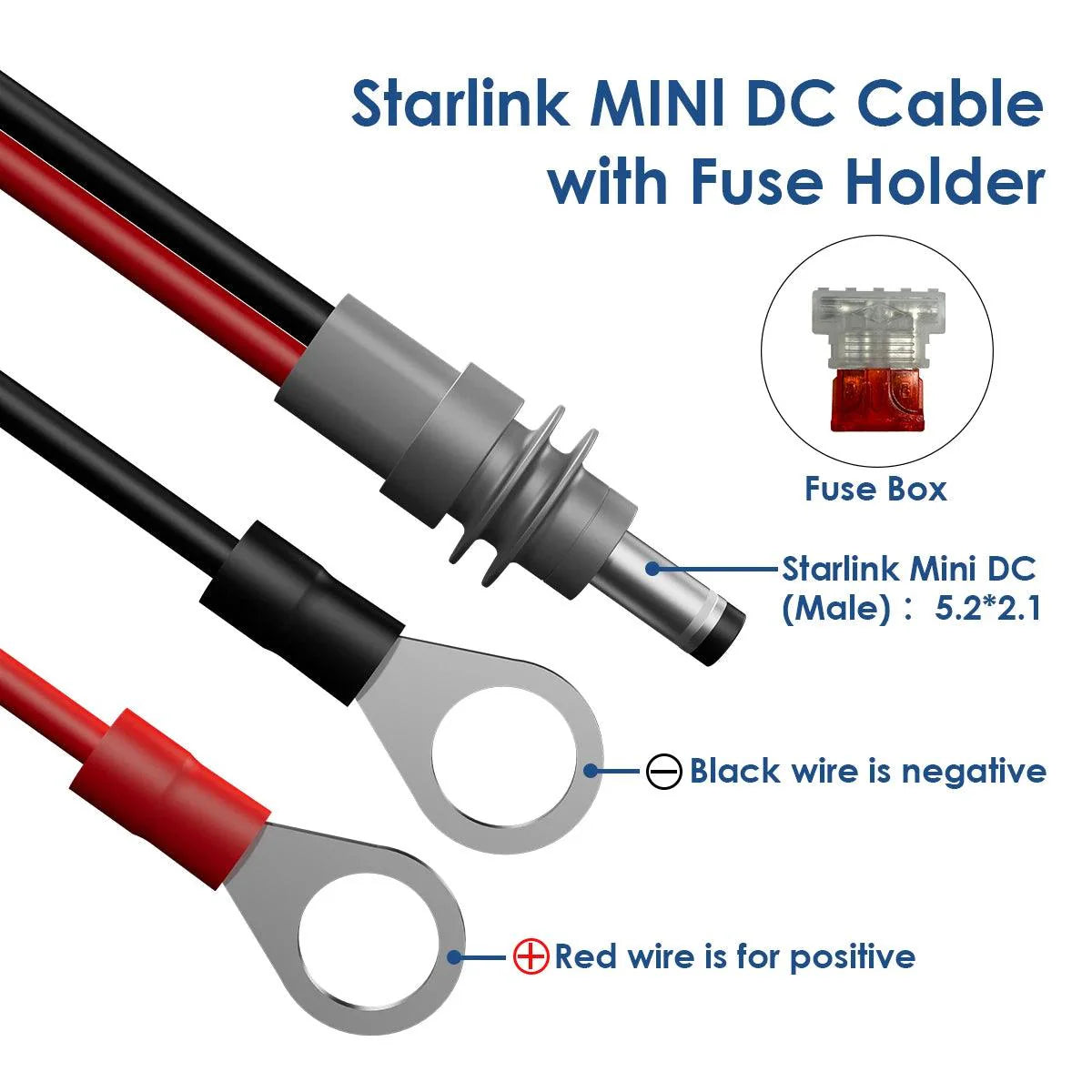 Starlink Mini Power Cable Wiring Harness with Automotive Fuse Holder ATC/ATO DC Plug 14AWG Starlink Cables & Adaptors